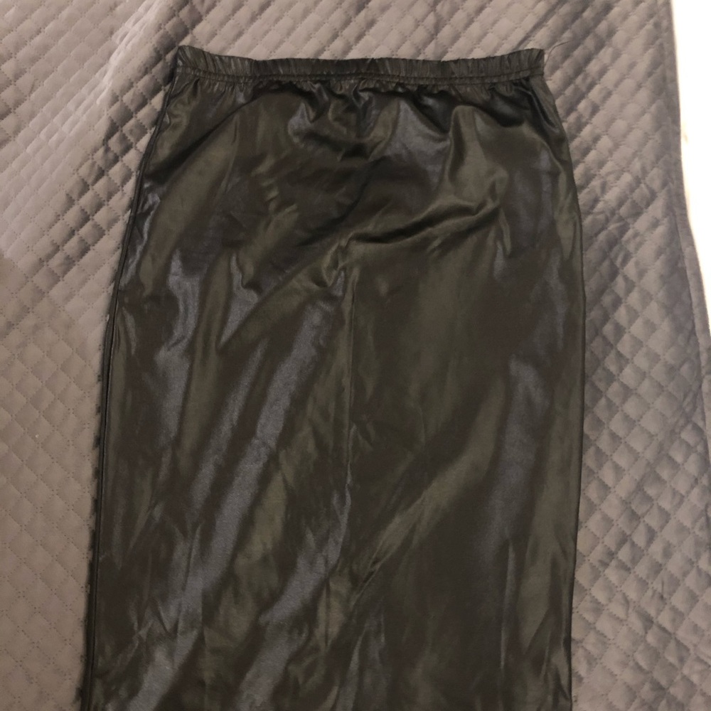 Faux leather knee length skirt